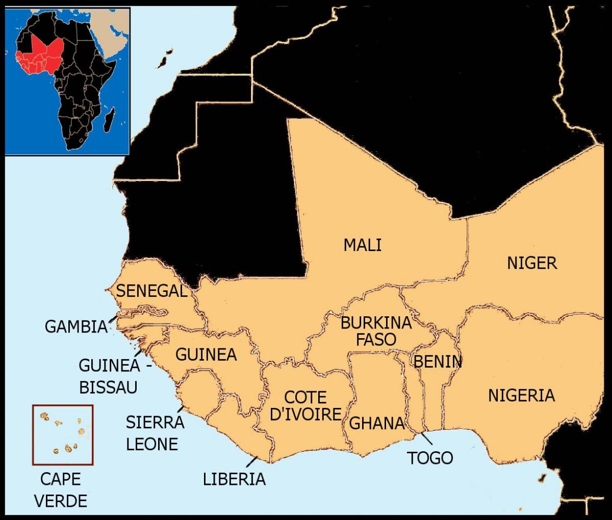 karta över Senegal, västafrika karta
